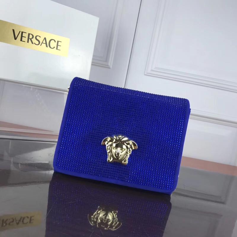 Versace Chain Handbags DBFG560 suede full diamond electric light blue